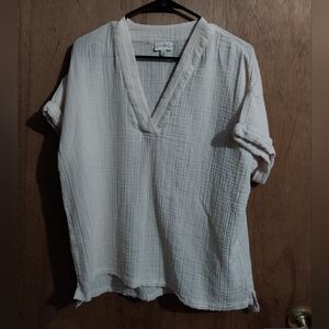 Wonderly Gauze Cream Top Womens Large Lightweight Casual Cotton Popover